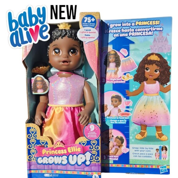 NEW Baby Alive Princess Ellie Grows Up Black Hair Doll 18" African American She - Picture 7 of 14